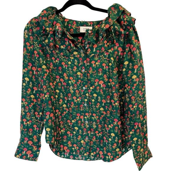 J. Crew Tops - J. Crew Collection silk twill ruffle collar top mushroom floral size M